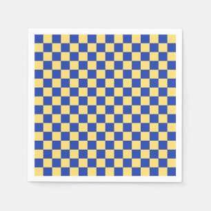 Butter yellow and blue checkered board pattern napkin