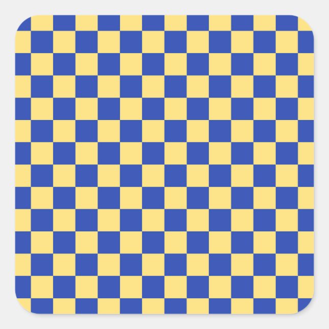 Butter yellow and blue checkered board pattern square sticker (Front)