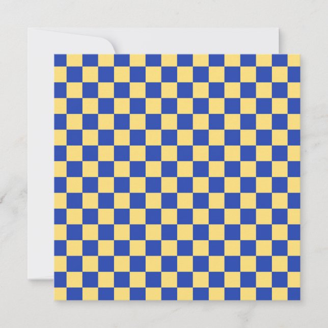 Butter yellow and blue checkered board pattern thank you card (Front)