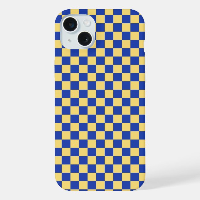 Butter yellow and blue chequered board pattern iPhone case (Back)