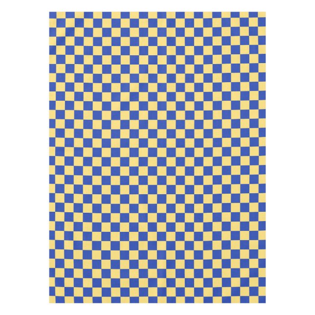 Butter yellow and blue chequered board pattern tablecloth (Front)