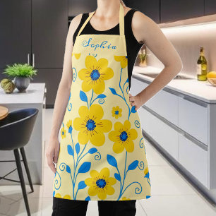 Butter Yellow and Blue Floral Apron