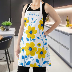 Butter Yellow and Blue Floral Apron