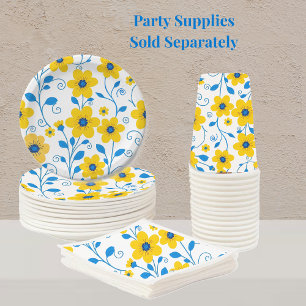Butter Yellow and Blue Floral Paper Plate