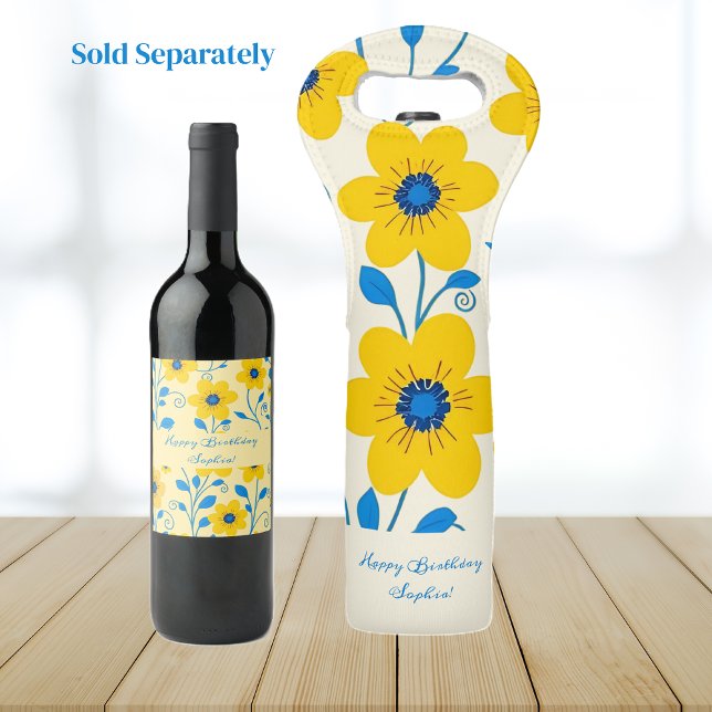 Butter Yellow and Blue Floral Wine Label (Butter Yellow and Blue Floral Wine Label)