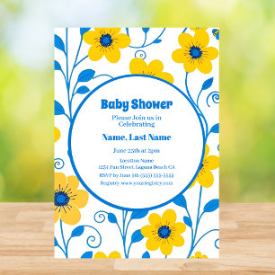 Butter Yellow and Blue Florals-Baby Shower Invitation