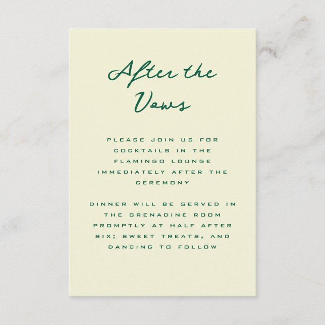 Butter Yellow and Green Simple Reception Enclosure Card (Front)