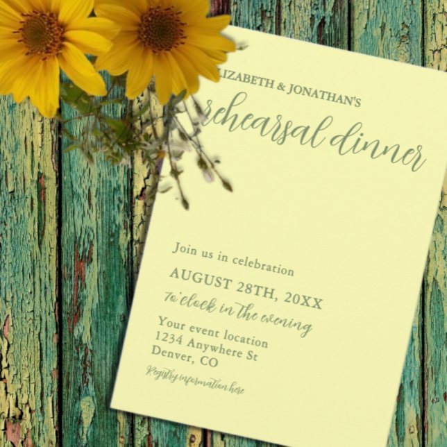 Butter Yellow and Sage Minimalist Rehearsal Dinner Invitation (Creator Uploaded)