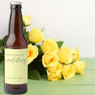 Butter Yellow and Sage Minimalist Wedding Beer Bottle Label