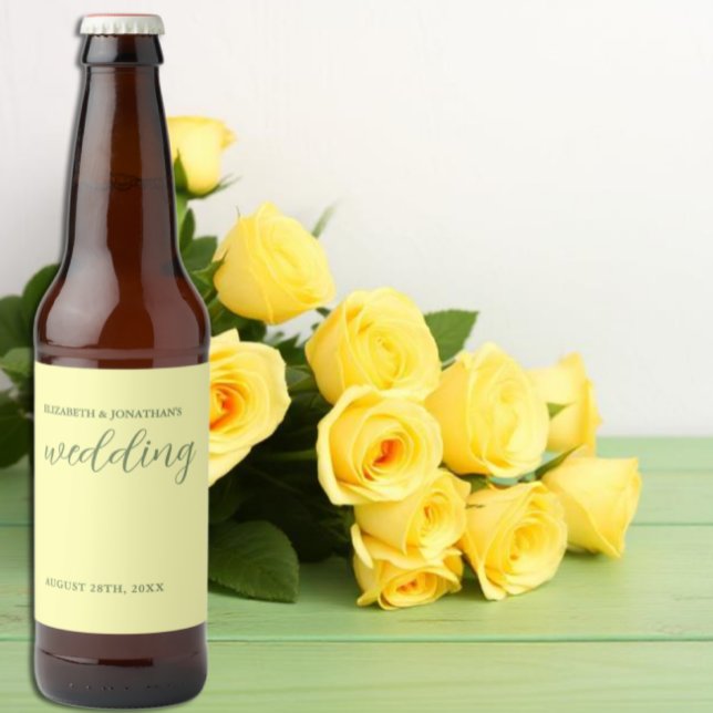 Butter Yellow and Sage Minimalist Wedding Beer Bottle Label (Creator Uploaded)