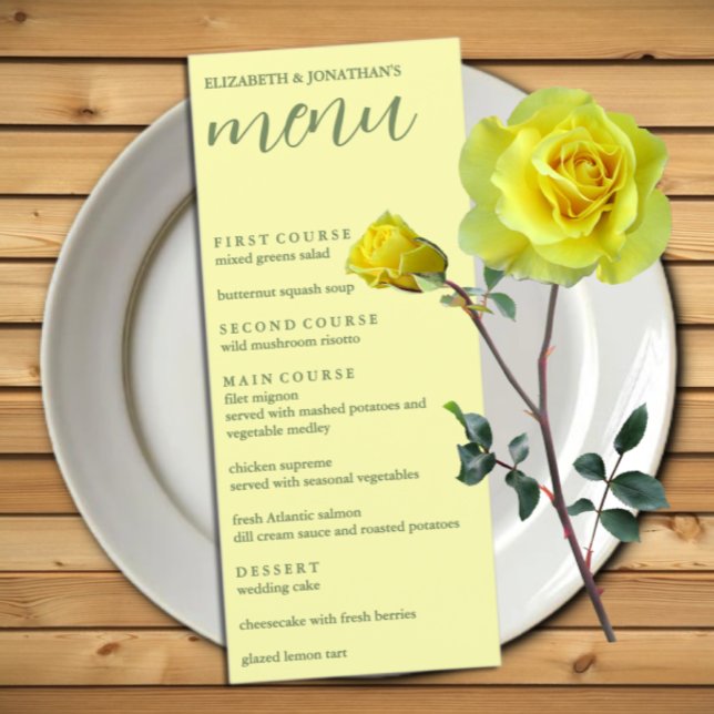 Butter Yellow and Sage Minimalist Wedding Menu (Creator Uploaded)
