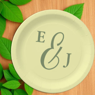 Butter Yellow and Sage Minimalist Wedding Paper Plate