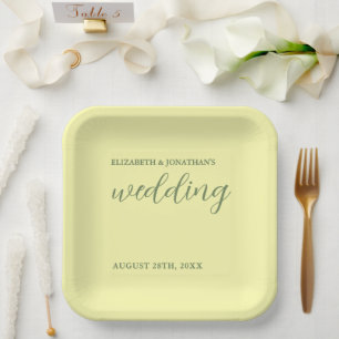 Butter Yellow and Sage Minimalist Wedding Paper Plate