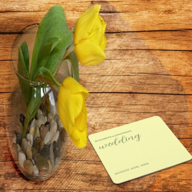 Butter Yellow and Sage Minimalist Wedding Square Paper Coaster (Creator Uploaded)