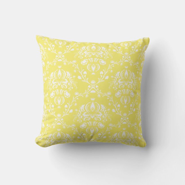 Butter Yellow and White Damask Cushion (Front)