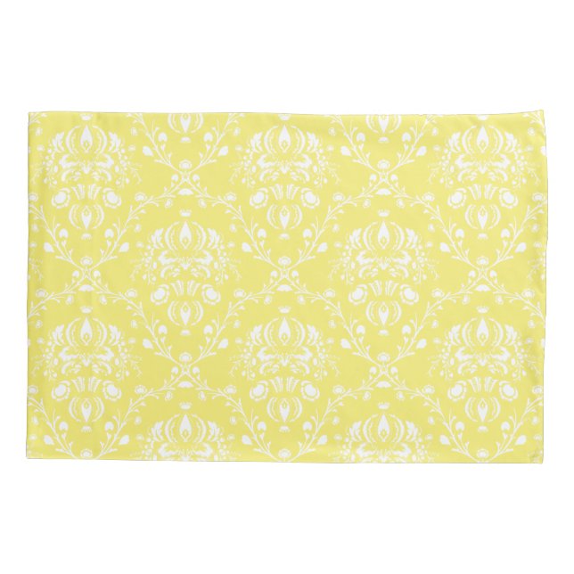 Butter Yellow and White Damask Pillowcase (Back-Left)