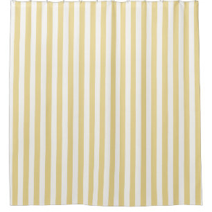 Butter Yellow and White Wide Pastel Stripe Shower Curtain