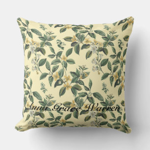 Butter Yellow Antique Old Botanical Pattern 1 Cushion
