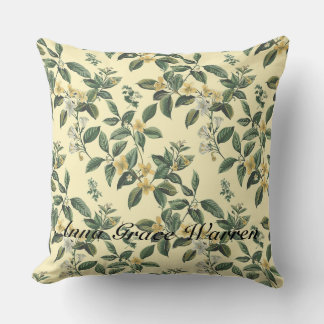 Butter Yellow Antique Old Botanical Pattern 1 Cushion