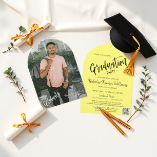 Butter Yellow Arch Photo Grad Party QR Code Invitation