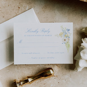 Butter Yellow Baby Blue Bouquet Wedding RSVP Card