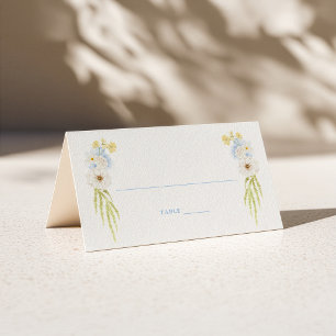 Butter Yellow Baby Blue Floral Wedding Place Card