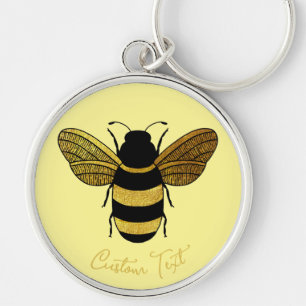 BUTTER YELLOW BLACK GOLD BUMBLEBEE INSECT BEE KEY RING
