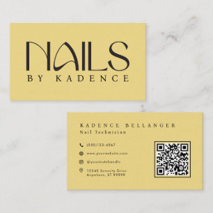Butter Yellow Black Modern Typography Nails Business Card
