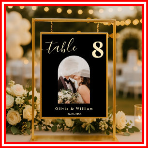 Butter Yellow Black Wedding PHOTO Table Number  Poster