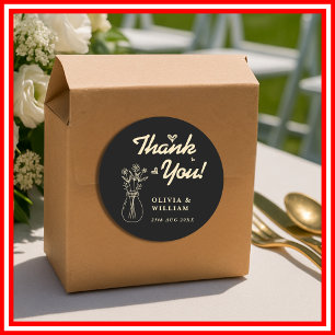 Butter Yellow Black Wildflower Wedding Thank You Classic Round Sticker