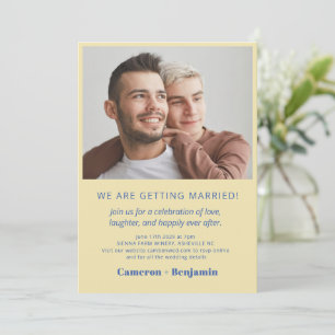 Butter Yellow Blue All in One Wedding Photo RSVP Invitation