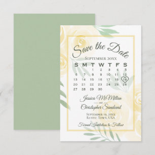 Butter Yellow Boho Roses Elegant Calendar Wedding  Save The Date
