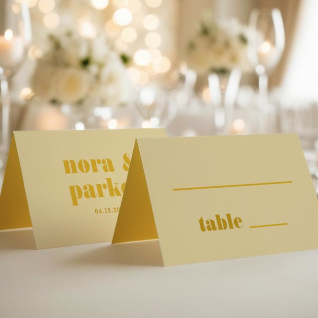 Butter Yellow Bold Typography Simple Wedding Place Card (Butter Yellow Bold Typography Simple Wedding Place Card)