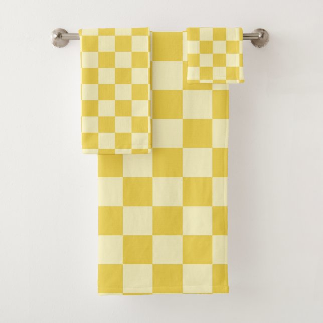 Butter Yellow Chequerboard Bath Towel Set (Insitu)