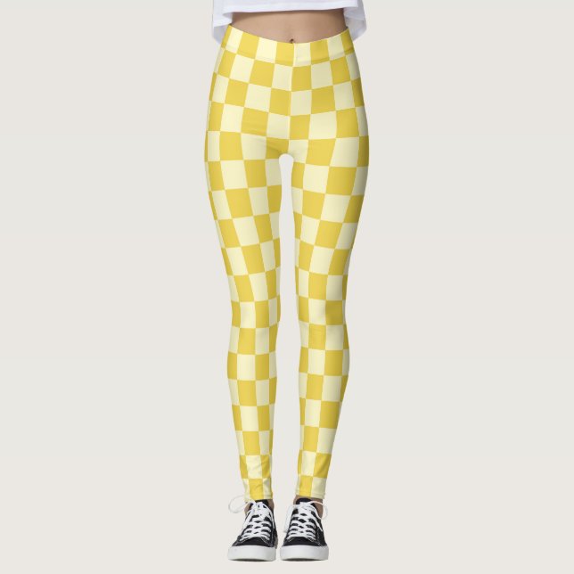 Butter Yellow Chequerboard Leggings (Front)
