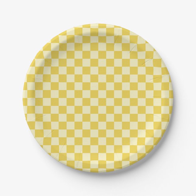Butter Yellow Chequerboard Paper Plate (Front)