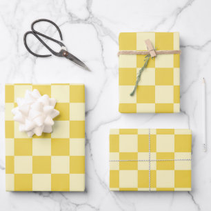 Butter Yellow Chequerboard Wrapping Paper Sheet