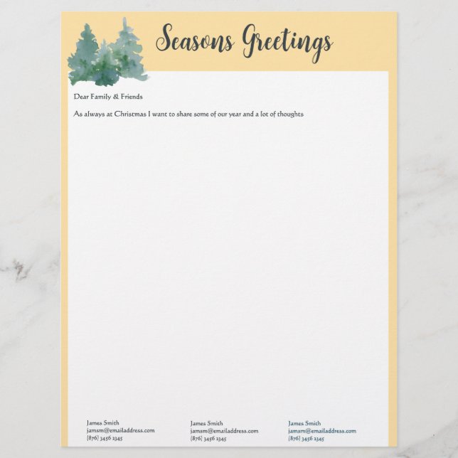 Butter Yellow Christmas Tree Letter & Photos Custom Letterhead (Front)