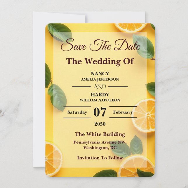 Butter Yellow Citrus Wedding Save The Date (Front)