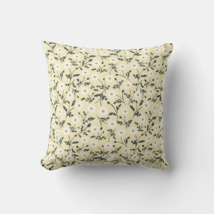 Butter Yellow Cream Modern Farmhouse Daisy Pattern Cushion