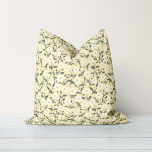 Butter Yellow Cream Modern Farmhouse Daisy Pattern Cushion