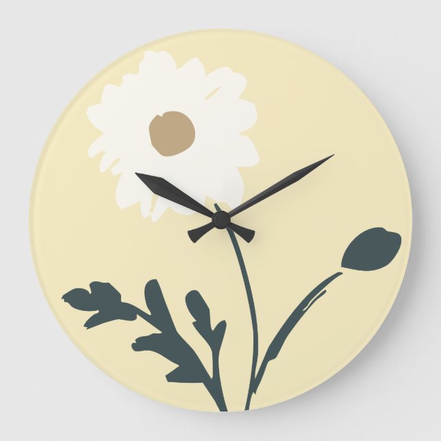 Butter Yellow-Cream Modern Farmhouse Single Daisy Large Clock (Front)