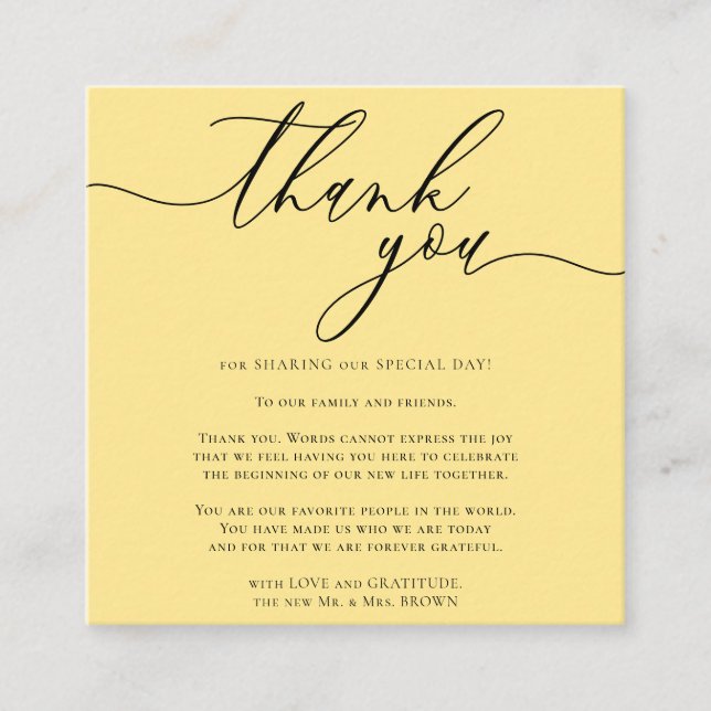 Butter Yellow Custom Photo Thank You Enclosure Card (Front)