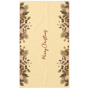 Butter Yellow & Deep Red Floral Merry Christmas Tablecloth