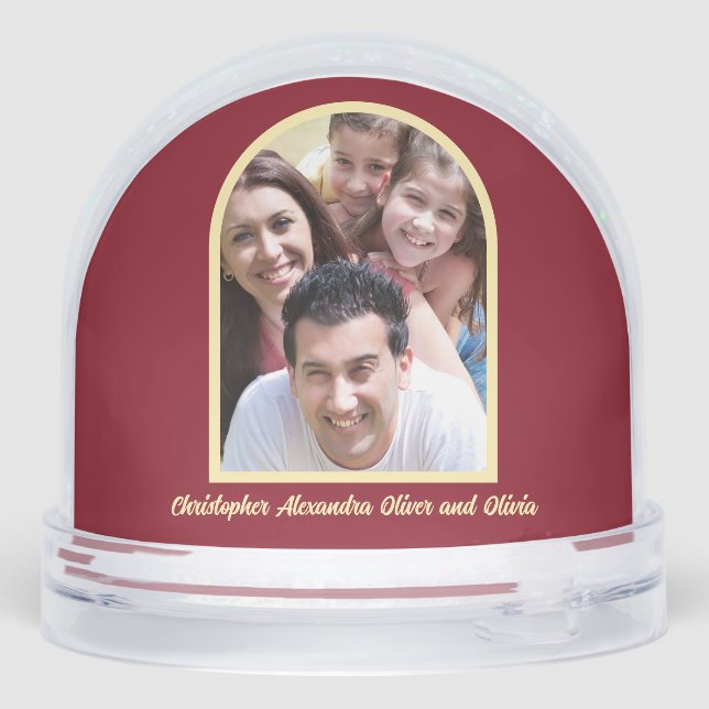 Butter Yellow Deep Red Graphic Tree Photo Yearly  Snowglobe (Back)