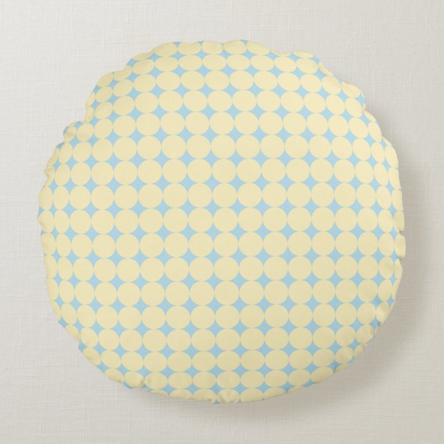 Butter Yellow Dot on Blue Throw Pillow - Round (Front)