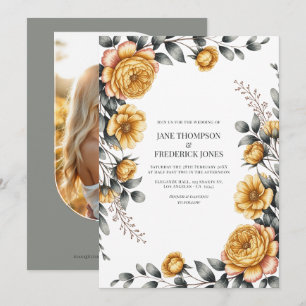 Butter Yellow & Dove Gray Botanical Floral Wedding Invitation