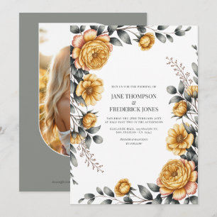 Butter Yellow & Dove Grey Botanical Floral Wedding Invitation