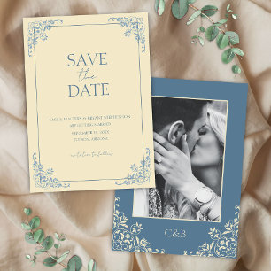 Butter Yellow Dusty Blue Minimal Save the Date Invitation