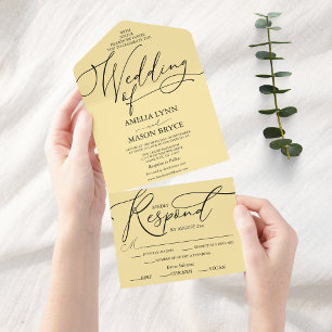 Butter Yellow Elegant Calligraphy Script Wedding All In One Invitation